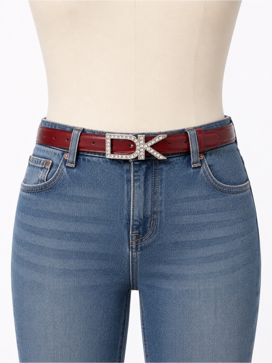 Donna Karan Accessories - Donna Karan Burgundy Leather Belt with Crystal DK Buckle
